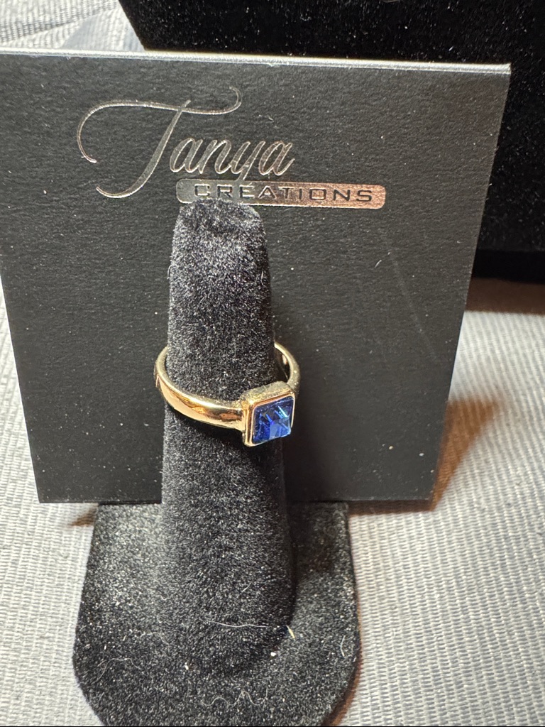 Gold Ring With Blue Square Stone